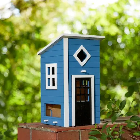 Glitzhome&reg; 14" Modern Blue Wood Garden Birdhouse {4}