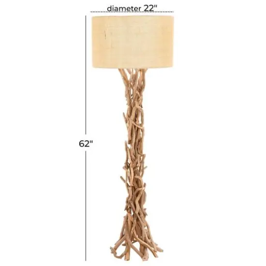 Beige Wood Rustic Floor Lamp, 62" x 22" x 22" {7}