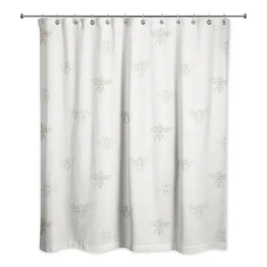 Delicate Bee Fabric Shower Curtain, 71" x 74" White/Gray {1}