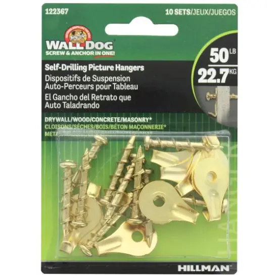 Hillman™ 50 lb. Wall Dog Self Drilling Picture Hangers, 10ct. {1}