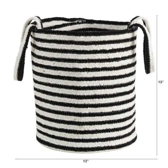 13'' Black & White Striped Natural Cotton & Jute Basket Planter {4}