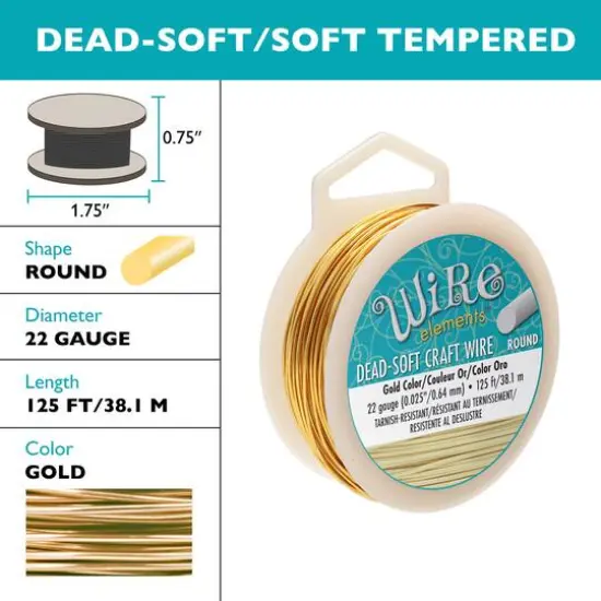 The Beadsmith&reg; Wire Elements&trade; 22 Gauge Tarnish Resistant Soft Temper Wire, 125ft. Gold {6}