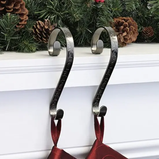 Haute Decor Stocking Scroll&reg; Holly Embossed Antique Brass Stocking Holders, 2ct. {3}