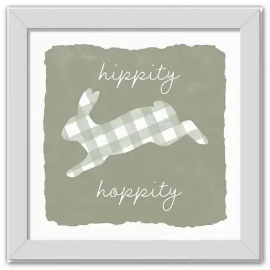 Hippity Hoppity Bunny Sage 16" x 16" White Framed Print Under Plexiglass {1}