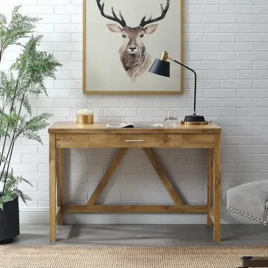 Walker Edison 46" Barnwood A Frame Wood Computer Desk with Drawer {4}