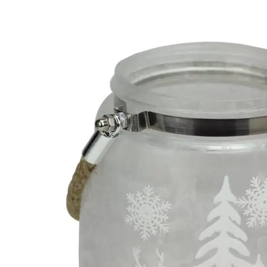 5.5" Silver & Winter Scene Christmas Pillar Candle Lantern {7}