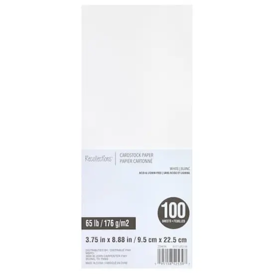 3.75" x 8.875" White Cardstock by Recollections™, 100 Sheets {1}