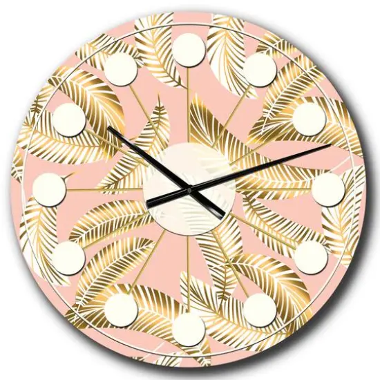 Designart 'Golden Foliage Iv Mid-Century Modern Wall Clock {1}