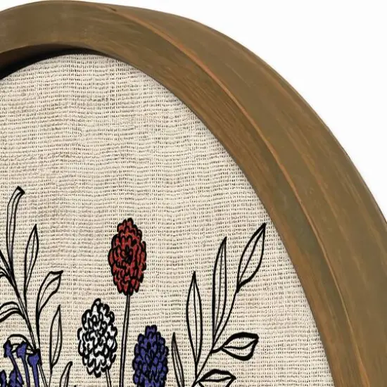 20" x 20" Red, White & Blue Florals Round Framed Print Brown {4}