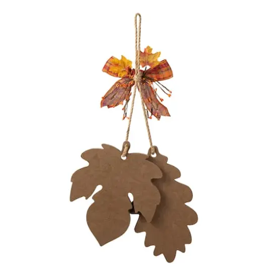 Glitzhome&reg; 24.5" Fall Wood Maple Leaves with Bowknot Door Hanger {8}