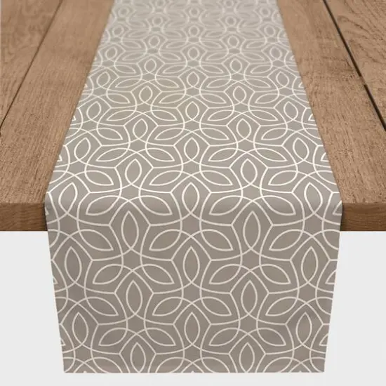 Taupe Leafy Pattern Twill Table Runner {1}