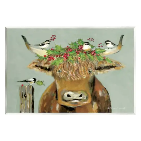 Stupell Industries Cattle & Birds Holiday Holly Wall Plaque Art {1}