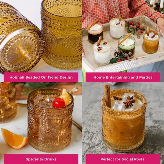 Kate Aspen&reg; 10oz. Hobnail Beaded Floral Amber Drinking Glasses, 6ct. {6}