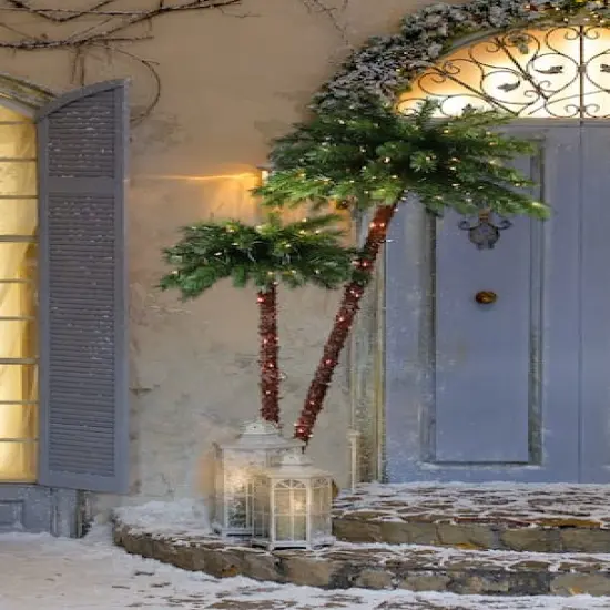 3.5ft. & 6ft. Double Trunk Pre-Lit Artificial Palm Tree, Clear Lights {5}