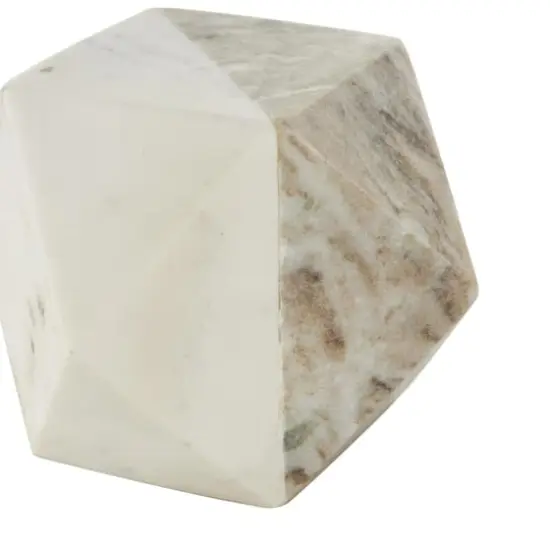 White Marble Geometric Cube Two-Toned Hexagon Sculpture with Cream & Copper Accents, 3ct. {6}