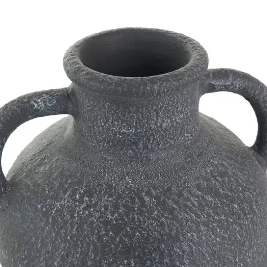 16" Black Ceramic Whitewashed Textured Amphora Vase {5}