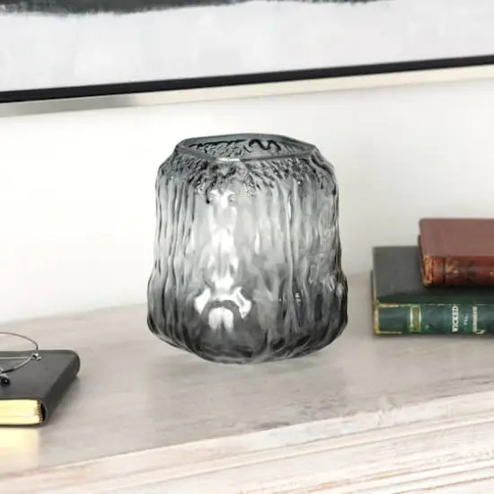 7" Gray Abstract Square Ombre Glass Vase {5}