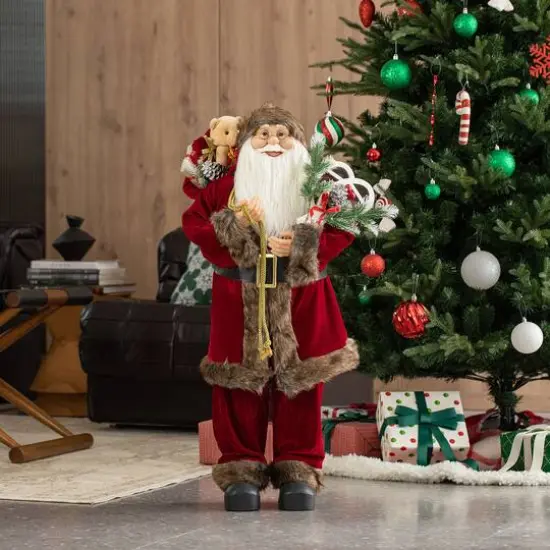 Glitzhome&reg; 35.5" Faux Fur Traditional Christmas Santa Figurine {3}