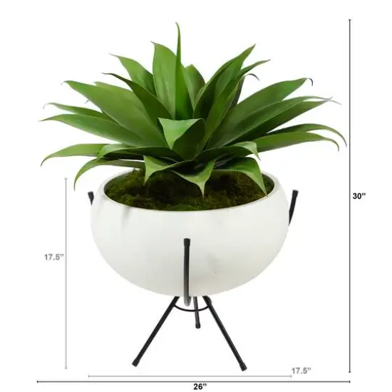 2.5ft. Agave Plant in White Planter with Metal Stand {3}