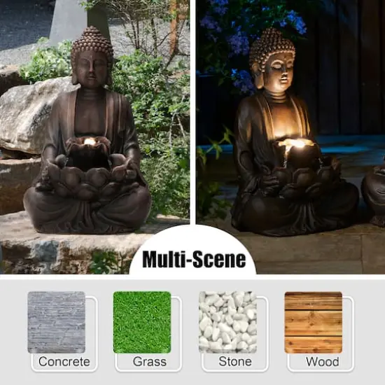 Glitzhome&reg; 23.25" Zen-Style Meditating Buddha Statue Outdoor Fountain with LED Light {8}