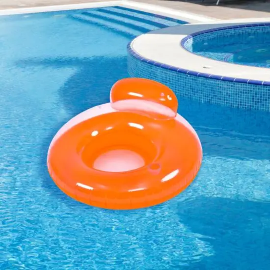 Pool Central 4ft. Orange Inflatable Inner Tube Pool Float with Backrest {3}