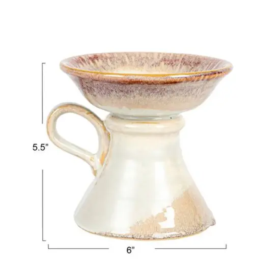 Hello Honey&reg; 5.5" Cream & Brown Stoneware Pillar Candle Holder with Handle {4}
