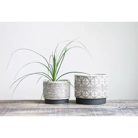 Hello Honey&reg; White Stoneware Planters with Black Designs Set {3}