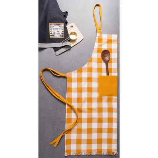 Pumpkin Spice Heavyweight Check Fringed Chef Apron {3}