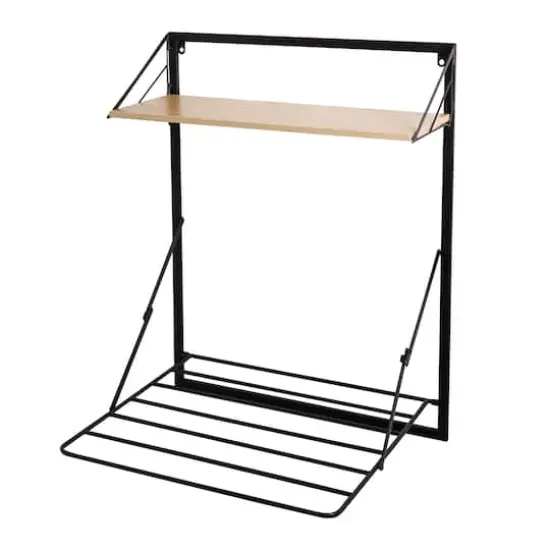 Honey Can Do Black & Maple Wall Mounted Drying Rack with Shelf {4}
