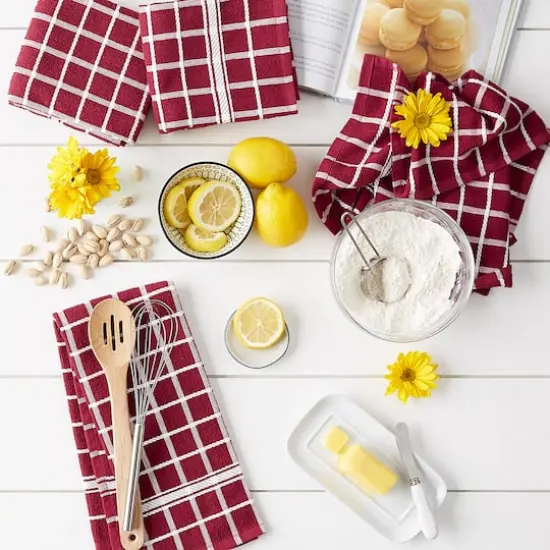DII&reg; Solid Windowpane Terry Dishtowels, 4ct. Wine {6}