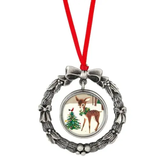 JFK Half Dollar Wreath Ornament With Colorized Reindeer Coin {1}