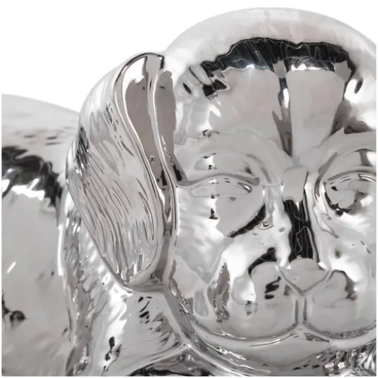 10" Silver Ceramic Laying Dog Sculpture {7}