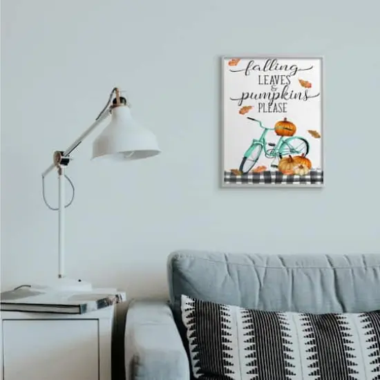 Stupell Industries Fall Leaves Pumpkin & Turquoise Bicycle Gray Framed Wall Art {3}