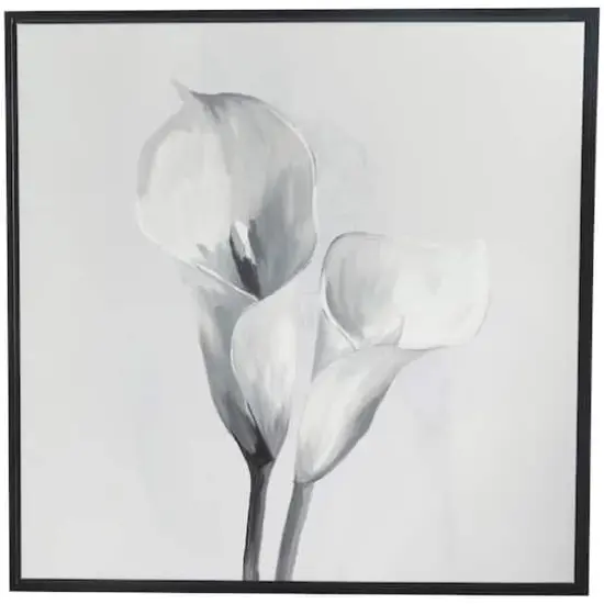 White Canvas Shaded Tulip Floral Framed Wall Art with Black Frame 37" x 1" x 37" {1}