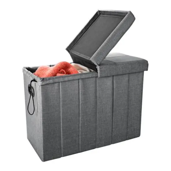 Simplify Gray Collapsible Flip Top Hamper Ottoman {7}
