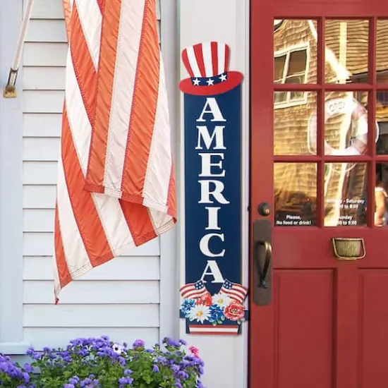 Glitzhome&reg; 42" Patriotic America Wood Porch D&eacute;cor {3}