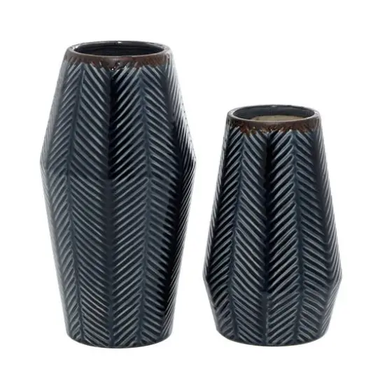 Dark Blue Ceramic Contemporary Vase Set {8}