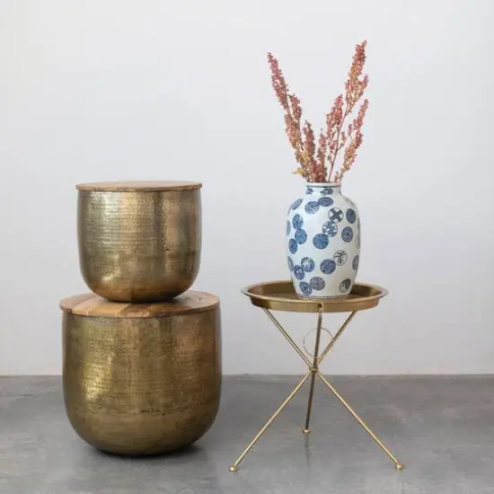 Hello Honey&reg; 21" Brass Finish Art Deco Metal Folding Tray Table {5}