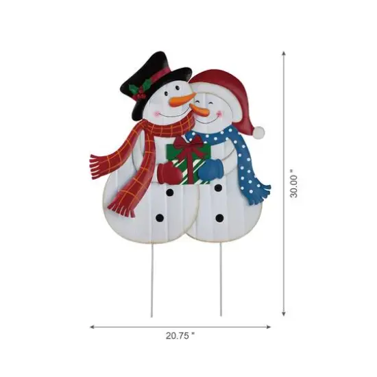 Glitzhome&reg; 2.5ft. Metal Lovely Snowman Yard Stake {6}
