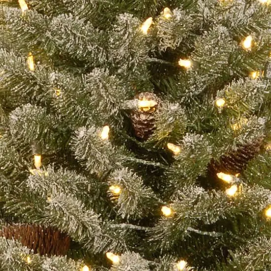 3ft. Snowy Concolor Fir with Snowy Pinecones Artificial Christmas Tree In Burlap Base, Warm White LED Lights {4}