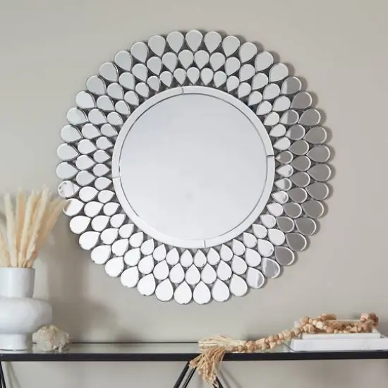 Silver Glass Starburst Wall Mirror with Teardrop Embellishment 31" x 1" x 31" {7}