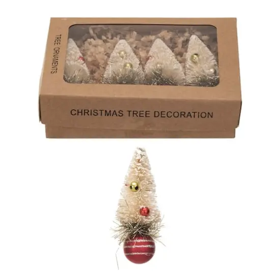 Hello Honey® 4 Pack 3.5" Red & Cream Sisal Bottle Brush Tree Ornaments {1}