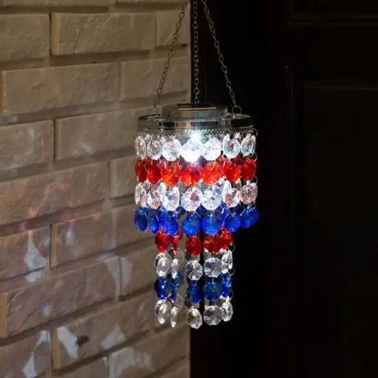 Glitzhome&reg; 19" Solar Lighted Hanging D&eacute;cor with Multicolored Jewel Beads {3}
