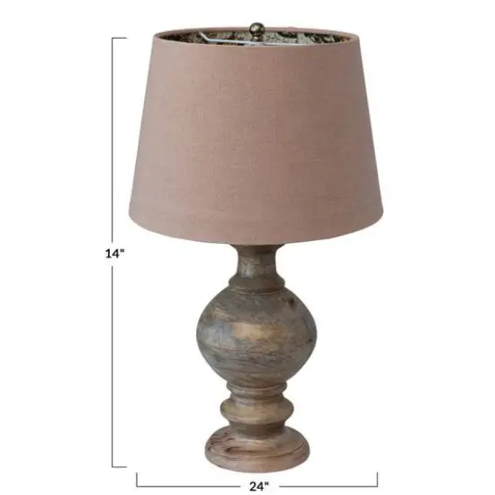 Hello Honey&reg; 24" Natural Carved Wood Table Lamp with Cotton Shade {4}