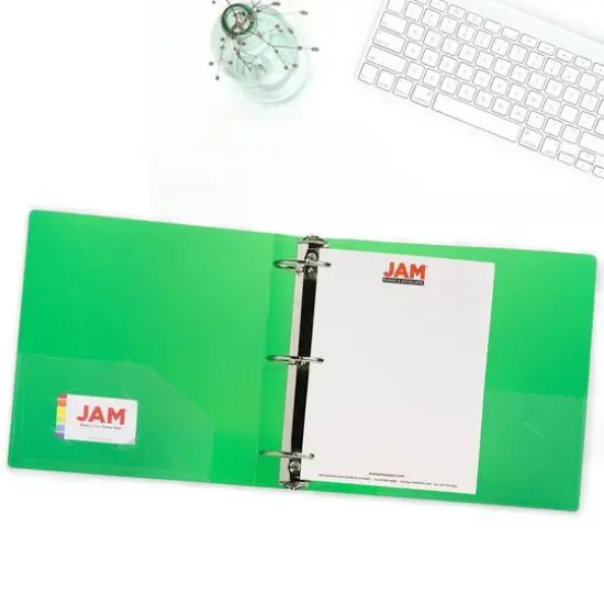 JAM Paper 3" Glass Twill Plastic 3-Ring Binder Green {7}