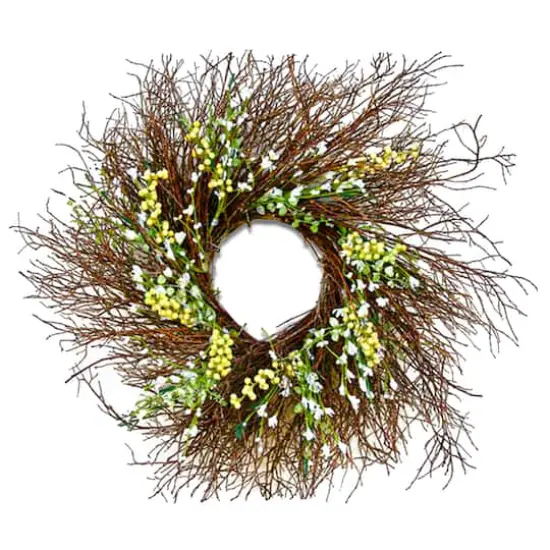 24" Spring White & Cream Forsythia Wreath {1}