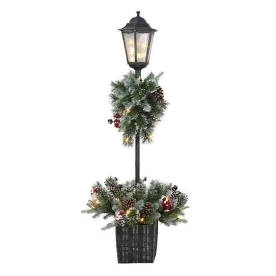 4ft. Pre-Lit Artificial Pine Lamp Post, Warm White LED Lights {1}