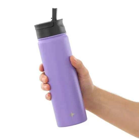 JoyJolt&reg; 22oz. Triple Insulated Water Bottle with Flip Lid & Sport Straw Lid Purple {8}