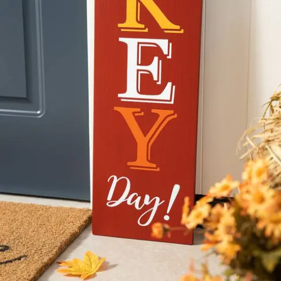 Glitzhome&reg; 58.5" Thanksgiving Wood "HAPPY TURKEY DAY" Porch Sign {6}