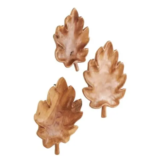Brown Teak Wood Leaf Tray Set {8}